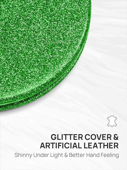 OMIRO 1X/10X Magnifying Compact Mirror with PU Leather, Ultra-Portable for Purses and Travel, Round Green