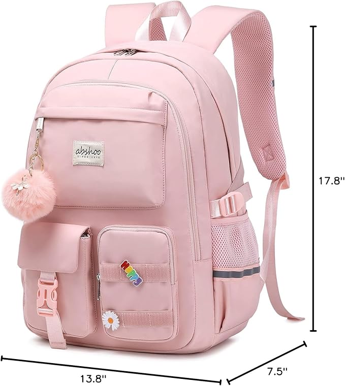 abshoo Big Student Laptop Backpack For College Women Middle High School Teen Girls Bookbag Travel Daypack (Pink)