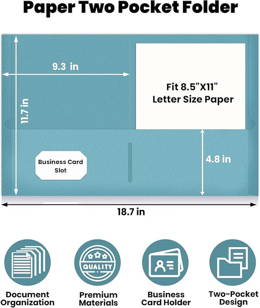 SUNEE Folders with Pockets (25 Pack, Warm Blue), 2 Pocket Folders Fit Letter Size, Paper File Folder for School Office Home Business, Textured Paper