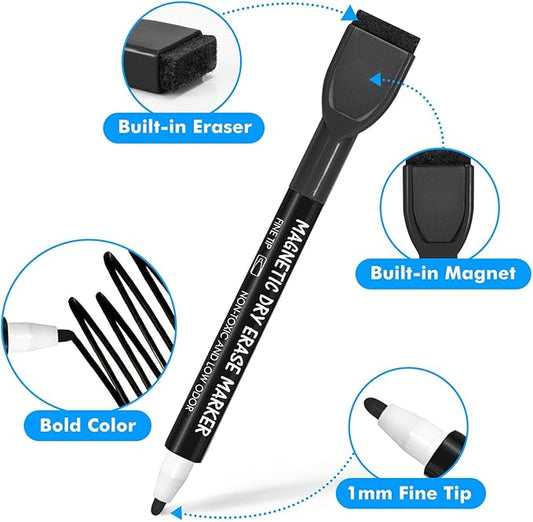 maxtek Magnetic Black Dry Erase Markers, 60 Count Fine Tip Whiteboard Markers with Eraser, Low Odor for Classroom, Office, Home