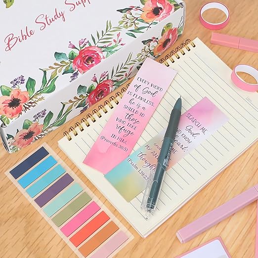 Bible Study Supplies,Bible Journaling Kit for Women,Bible Study Kit with Pens,Highlighters,Tabs,Bible Bookmark,Notebook,Sticky Notes,Bible Accessories,Beginner Christian Gifts