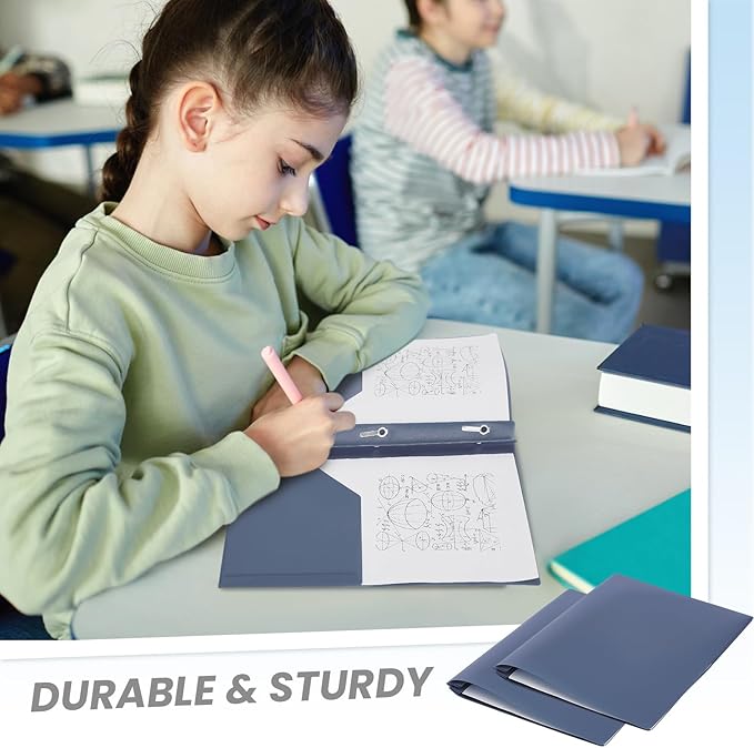 Lincia 100 Pcs Plastic Folders with Pockets and Prong Folders with Prongs Plastic Folders with 2 Pockets Pocket Folders for Office, School for Students, Teachers, Office Workers (Grey Blue)