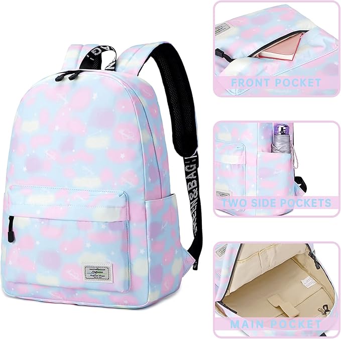 Lohol Galaxy Backpack for School Travel, Lightweight BookBag for Girls Kids