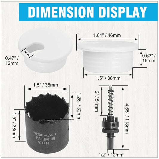 1-1/2" White Desk Grommet with Bi-Metal Hole Saw, JTemgle Plastic Cable Hole Cover Computer Table Cord Wire Organizer Caps, Desktop Cord Management for Home Office TV Stands Tabletops, 13 Pieces