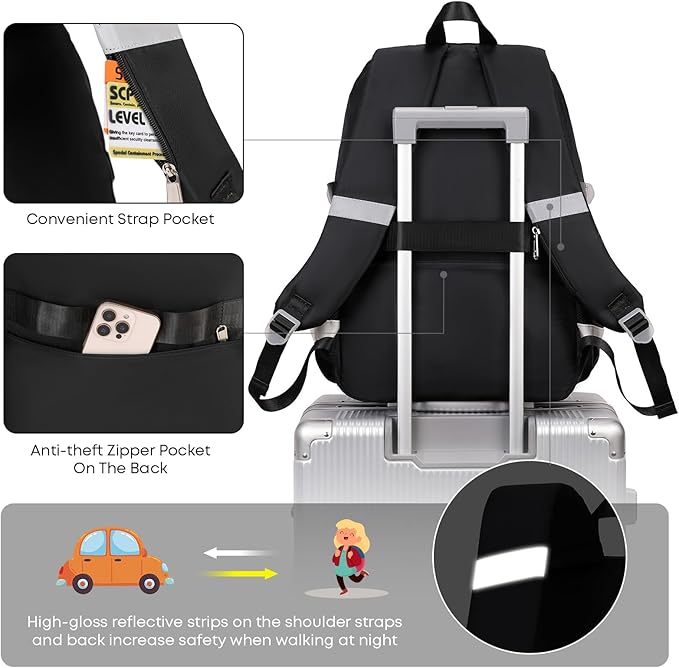 3PCS School Backpack For Student Women College Middle High Teen Girls Bookbag Waterproof Laptop Bag Black