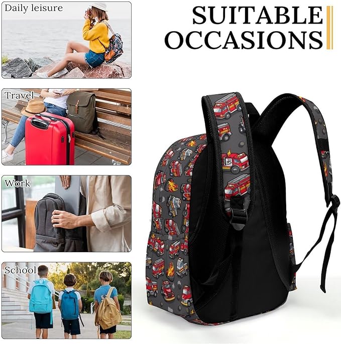 17 Inch Laptop Backpack Cartoon Fire Fighting Trucks Teen Girls Boys School Backpack Bags Travel Bookbag Back Pack Outdoor Daypack for Women Men