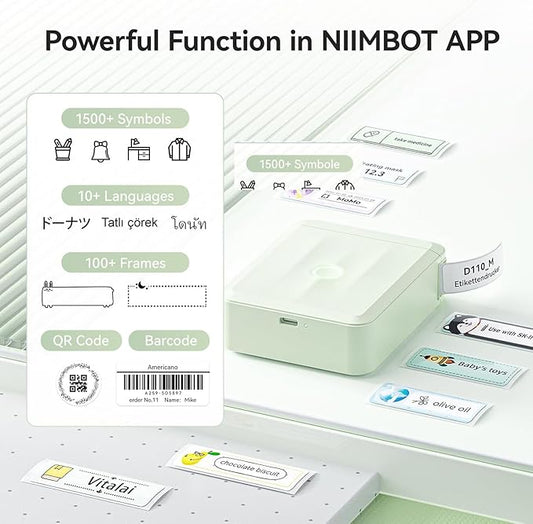 NIIMBOT D110 New Version Label Maker Machine with Tape, Handheld Bluetooth Label Printer, Mini Thermal Printer, Sticker Maker for Organizing Home Kitchen School, Green Visit The Store