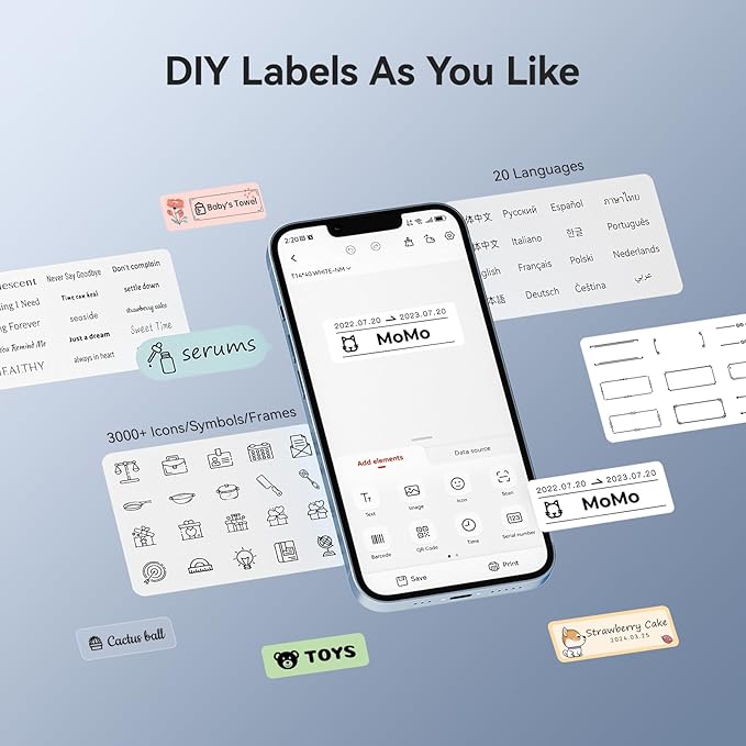 NIIMBOT D11 New Version Label Maker Machine with Tape,300DPI Bluetooth Label Printer, Portable Thermal Printer,Sticker Maker for Organizing Home Office School,Full Black