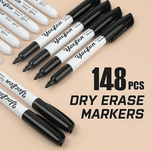 Dry Erase Markers 148 Pack, Bulk Black Whiteboard Markers With Fine Tip, Low Odor Dry Erase Markers for School Office Home