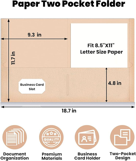 SUNEE Folders with Pockets (25 Pack, Earthy Orange), 2 Pocket Folders Fit Letter Size Paper, Paper File Folder for School Office Home Business, Textured Paper
