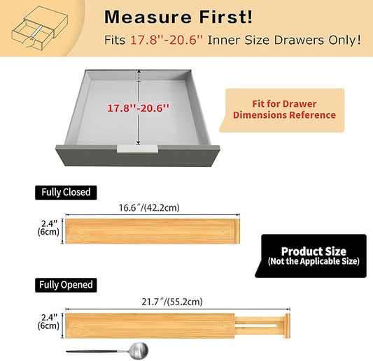 Utoplike 4 pcs Bamboo Kitchen Drawer Dividers Large, Adjustable Drawer Organizers, Spring Loaded, Works in Kitchen, Dresser, Bathroom, Bedroom, Drawer, Desk