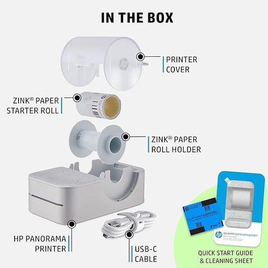 HP Sprocket Panorama Instant Portable Color Printer (White) 2” x .5”- 9” Zink Sticky-Backed Paper -Create Personalize Prints, Photobooth Strips, Labels & Custom Designs in The App