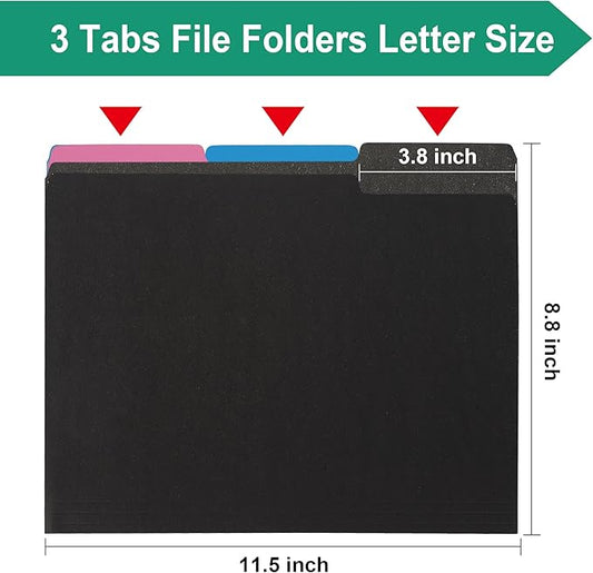18-Pack Black File Folders,Letter Size,1/3 Cut Tab,Office Home School for Documents Files Paper