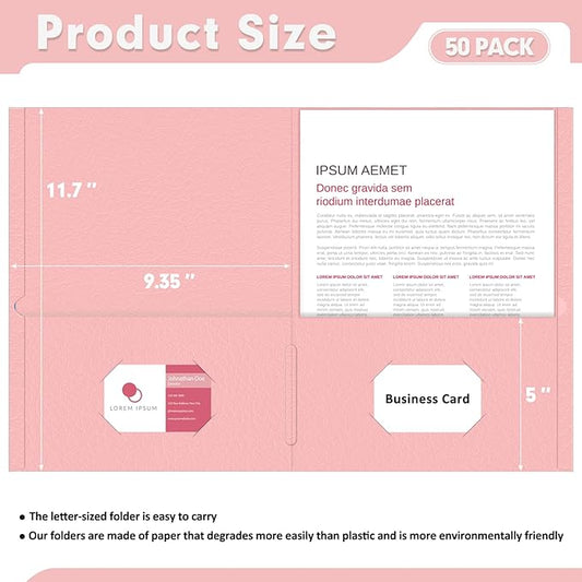Two Pocket Folders, PANDRI 50 Pack 2 Pocket Folders, Letter Size Paper File Folder for School Office Home Business, Pink