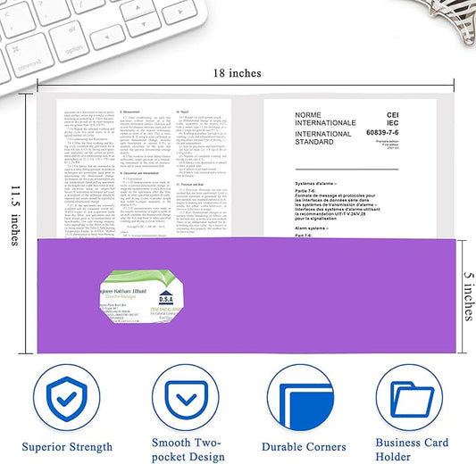 Zzrywuty 25 Packs Paper Folders with Pockets for Students, Businessmen and Office Workers, Letter Size, Two Pocket Folders with Card Slot for Office, Business, School Supplies (Purple)