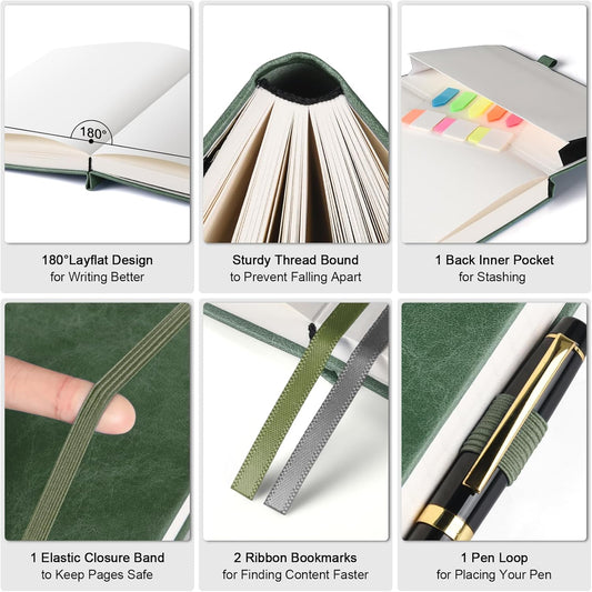 Graph Paper Notebook, 312 Numbered Pages Large A4 Hardcover Leather Journal, 100gsm No Bleed Grid Paper Notebook with Index Pages, Squared Grid Notebook for Graphing Notes Math, 8.5'' × 11'', Green