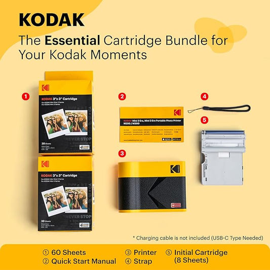 KODAK Mini 3 ERA 4PASS Portable Photo Printer (Black, Printer + Initial 8 Sheets + 60 Sheets)