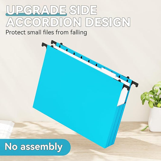 Plastic Hanging File Folder Extra Capacity,Letter Size,Upgraded 2"Expansion Accordian Pocket,12 Pack Expandable Hanging Folders,Adjustable Tabs,No Assembly,Heavy Duty for Filing Cabinet,Colored