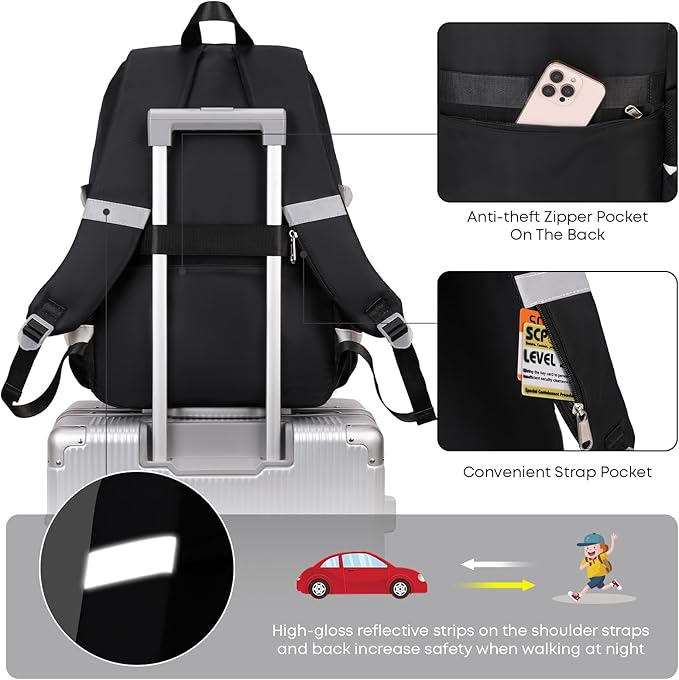 3PCS Backpack For School Women College Middle High Teen Girls Student Bookbag Waterproof Laptop Bag Plaid Black