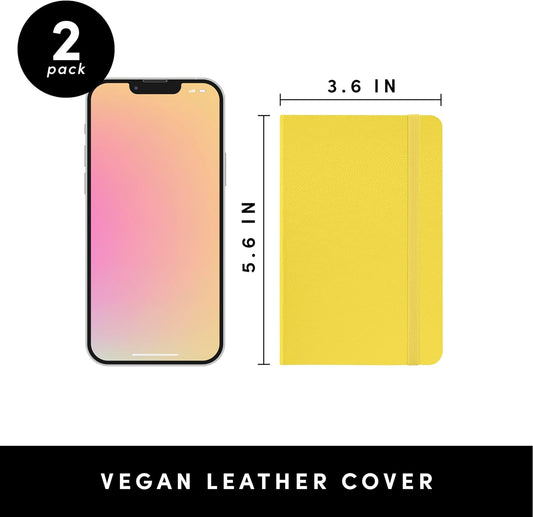 PAPERAGE Lined Pocket Journal Notebook, 2 Pack, (Yellow), 160 Pages, Small Notebook, 3.6 inches x 5.6 inches - 100 GSM Thick Paper, Hardcover