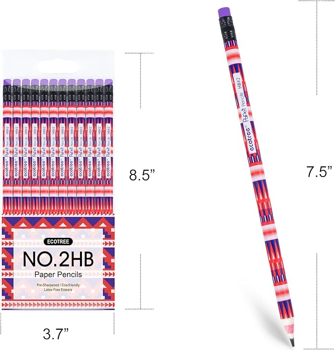 ECOTREE Pencils #2 Pre-Sharpened Pencils for Kids Number 2 Pencil with Erasers for School, Writing, 12 Count