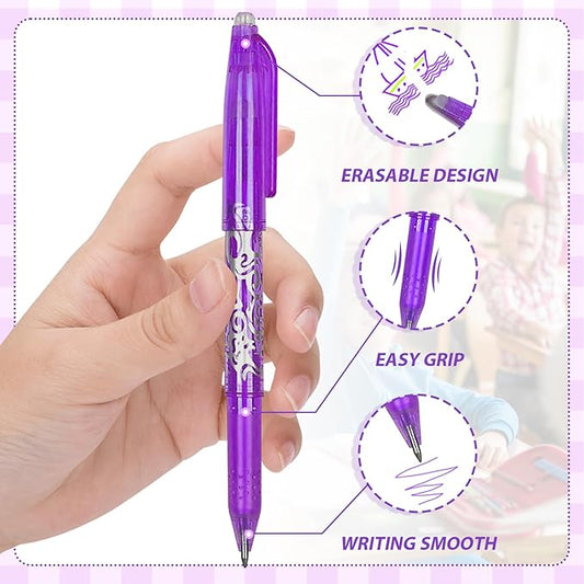 Erasable Pens 12 Pack 0.5mm Ballpoint Quick Dry Liquid Ink Gel Pens Erasable Multicolor Stationery Office Supplies Comfortable Grip Smooth Writing Great for Work School Creation Children's Gift