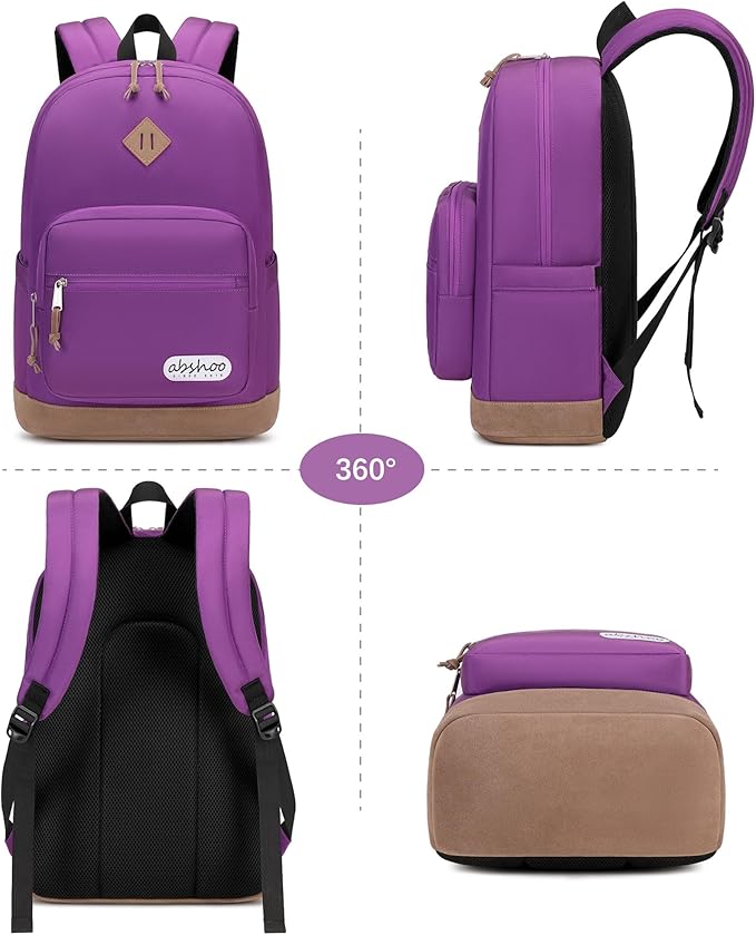 abshoo Classic Backpack for School College Bookbag Middle High School Girls Bakcpacks for Teen Casual Daypack (Purple)