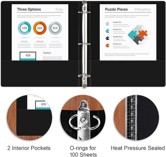 COMIX Sturdy 3 Ring Binder 0.5 inch with Clear View Cover, 1/2" Round Ring View Binder, PVC-Free, 100 Sheets Capacity of US Letter Size Paper, Office & School Supplies, Pack of 12 (Black)