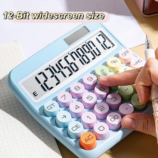 Typewriter Calculator, Big Button Cute Calculator for Daily and Basic Office, 12 Digit Display Vintage Style Solar Battery Powered Blue (not inculde Battery)