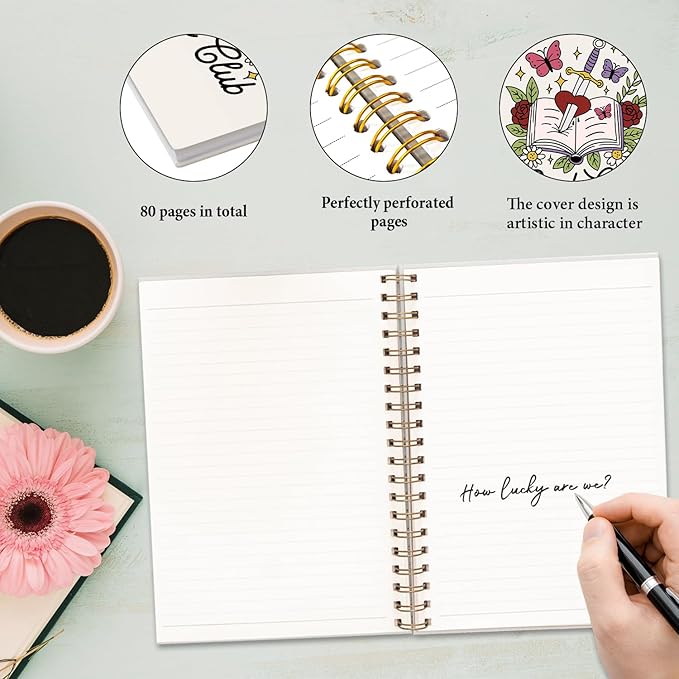 JXREQ Cute Floral Reading Book Club Notebook Journal for Women Book Lovers, Bookish Gifts for Women, Romantasy Book Club Spiral Notebooks 5.5x8.3