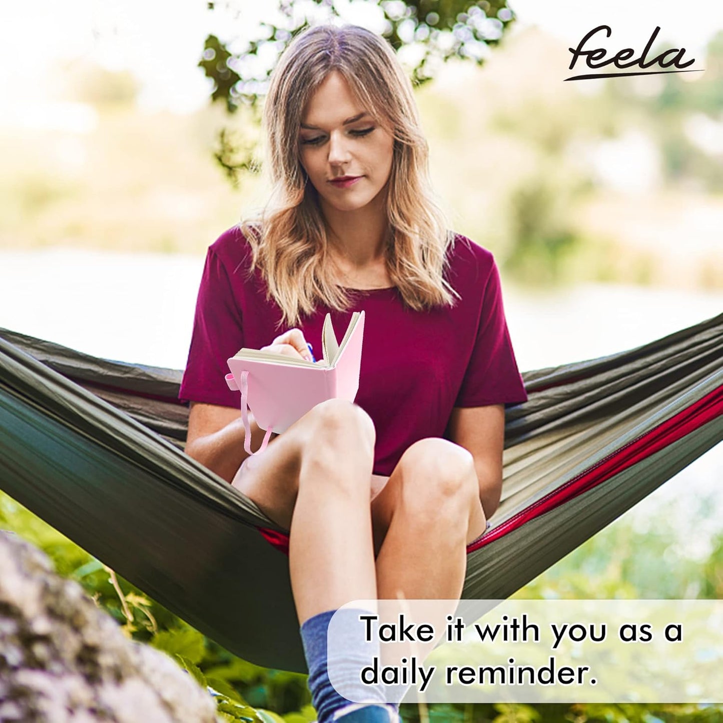 feela 3 Pack Pocket Small Notebook Journals, Mini Cute Memo Notepad Hardcover College Ruled Lined Journals with Pen Holder for Women Girls Office School, with 3 Black Pens, 3.5”x 5.5”, A6, Rose Pink