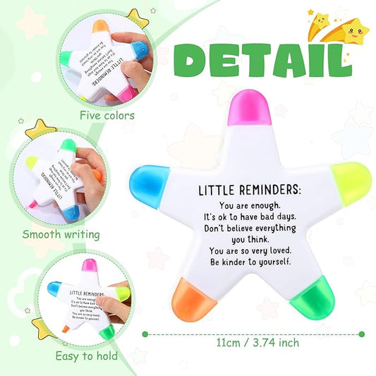 12 Sets Back to School Gifts for Students Star Highlighters with You're a Star Cards Gift Bags 5 in 1 Fluorescent Pens Affirmation Gifts for First Day of School Party Favor (Reminder)