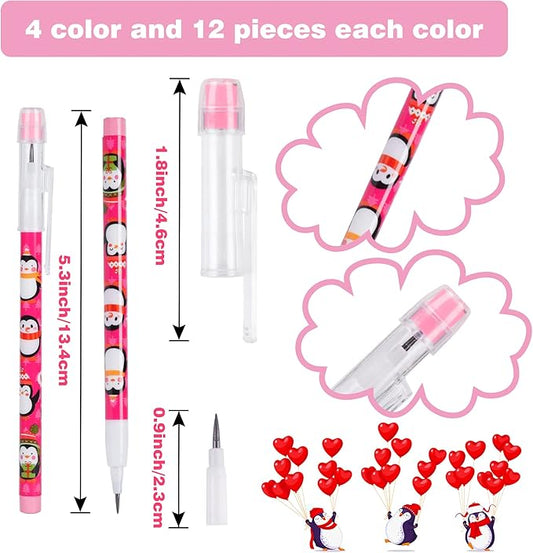 Kolewo4ever 48pcs Penguins Translucent Pencils Fun Pencils Pencils for Kids Multipoint Non-Sharpening Stackable Pencil with Matching Eraser Pencils Party Favors for Kids
