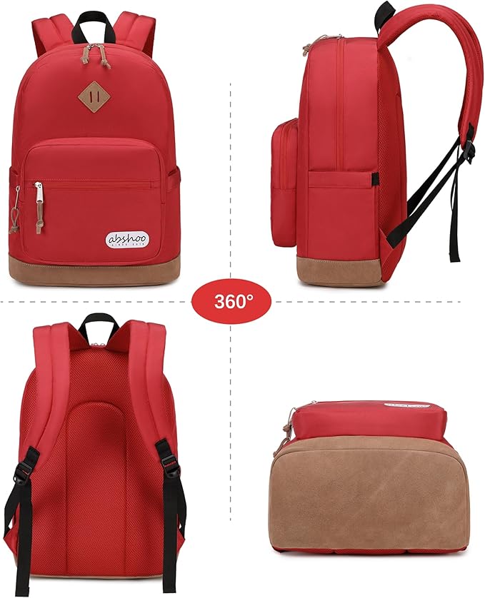 abshoo Classic Backpack for School College Bookbag Middle High School Bakcpacks for Teen Casual Daypack (Red)
