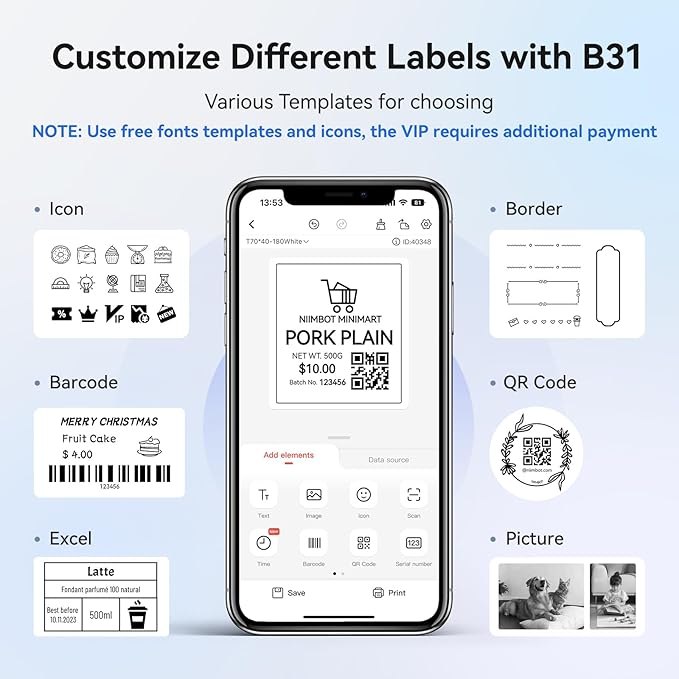 NIIMBOT B31 Label Maker Machine with Tape, 3 Inch Portable Label Printer for Barcode, Address, Logo, Tag Labeling, Thermal Sticker Maker Compatible with Smartphones & PC, Dark Blue