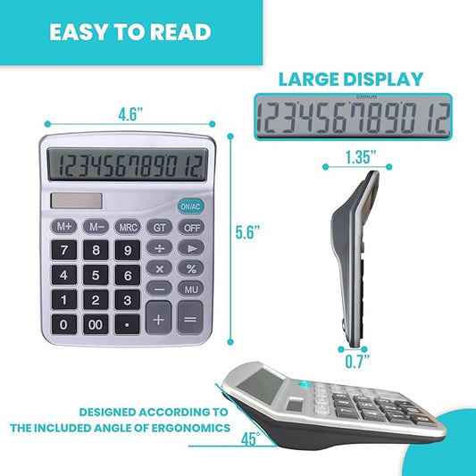 LICHAMP Desk Calculators with Big Buttons and Large Display, Office Desktop Calculator Basic 12 Digit with Solar Power and AA Battery (4 Packs Included), 4 Bulk Pack