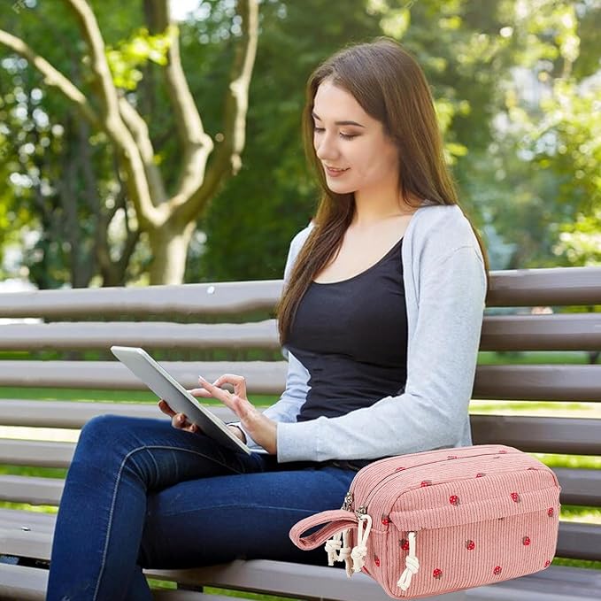 Bluboon Large Capacity Pencil Case Pen Pouch for School Supplies, Teens, Girls, Boys, Women & Men, Durable Multi-Purpose Organizer (Strawberry Pink2)