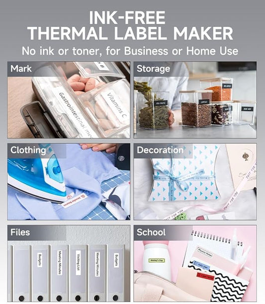 Phomemo P12 Label Maker Machine with Tape, Bluetooth Small Thermal Label Printer with Multiple Templates Mini Label Maker for Home, Kitchen, Organization, Office, Black