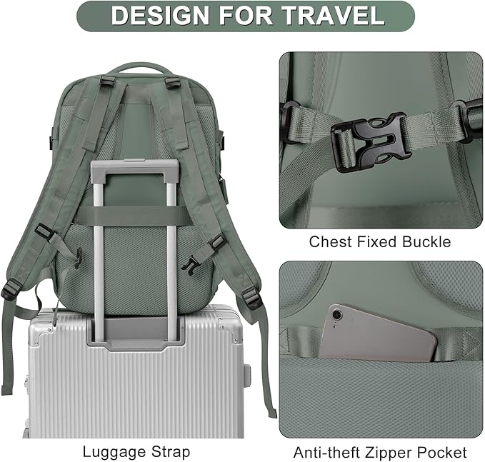 coofay Carry on Backpack Travel Backpack, Olive Green-expandable