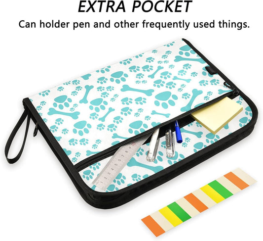Gredecor 13 Pockets File Folder Organizer A4/Letter Water Resistant Sky Blue Dog Bone Paw Document Bag with Zipper Filing Folder Expanding File Pouch Storage for School Office
