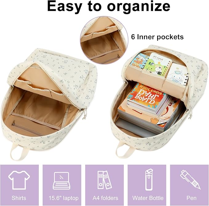 School Backpack for Teens Large Corduroy Bookbag Lightweight 15.6 inch Laptop Bag for Girls Women Casual High School College