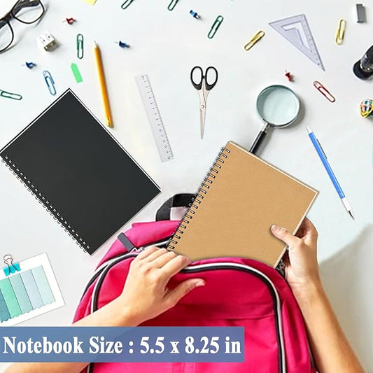 GINMLYDA Small Spiral Notebook A5, 2Pack 120 Lined Pages 8.25x5.5 Inches Spiral Journal Kraft Cover Notebooks & Writing Pads for School Home Office Aesthetic Sketch Drawing Note
