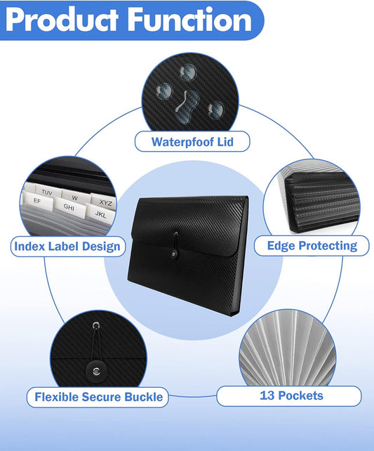 Expanding File Folder with Tabs, 13 Pockets File Organizer Accordion File Holder ๏ผwith Elastic Buckles Closure, A4 Paper Document Organizer for Home School Office