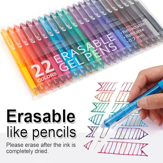 Vanstek 22 Colors Retractable Erasable Gel Pens Clicker, Fine Point(0.7), Make Mistakes Disappear, Premium Comfort Grip for Drawing Writing Planner and Crossword Puzzles