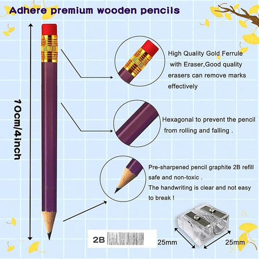 Adhere 25pcs Golf Pencils with eraser Hexagon Wooden Pencils Graphite 2B for Golf Event Scoring,Classroom,Wedding,Company Meetings,Pew, Pocket(Purple)