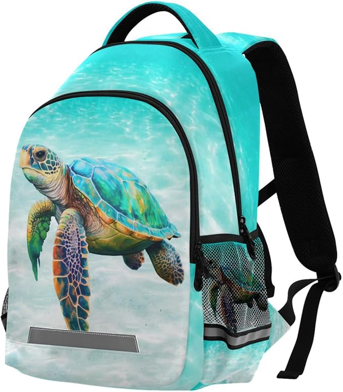 Sea Turtle Teal Backpack for Boys Girls Elementary School Bag Kids Bookbag Travel Rucksack