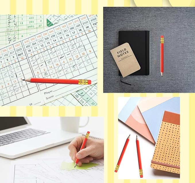 Adhere 25pcs Golf Pencils with eraser Hexagon Wooden Pencils Graphite 2B for Golf Event Scoring,Classroom,Wedding,Company Meetings,Pew, Pocket (Red)