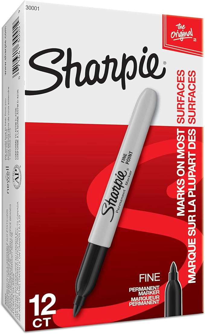 Sharpie Permanent Markers Set Quick Drying And Fade Resistant Fine Point Marker For Wood Plastic Paper Metal And More Drawing Coloring And Poster Marker Black 12 Count