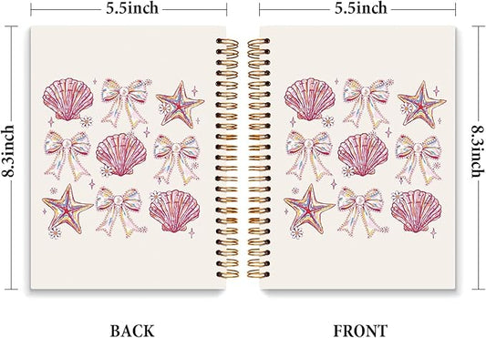 JXREQ Pink Bow Seashell Coquette Notebook Journal Notebook, Trendy Aesthetic Journal for Women, Girly Office Supplies, Coquette Beachy Spiral Notebooks 5.5x8.3