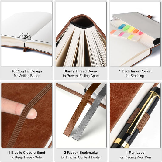 Graph Paper Notebook, 312 Numbered Pages Large A4 Hardcover Leather Journal, 100gsm No Bleed Grid Paper Notebook with Index Pages, Squared Grid Notebook for Graphing Notes Math, 8.5'' × 11'', Brown